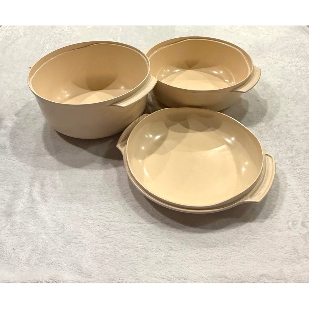 Vintage Tupperware Ultra 21 Almond Beige Microwave Cookware Set 3pc 3Qt 1.75Qt